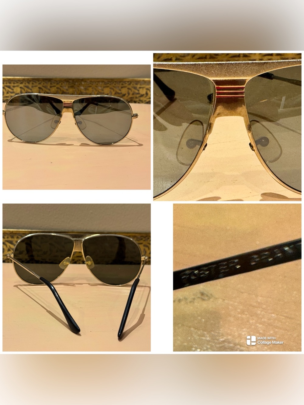 Vintage 1980s Foster Grant Aviator Sunglasses Gold Red Bridge Pilot 2251 USA